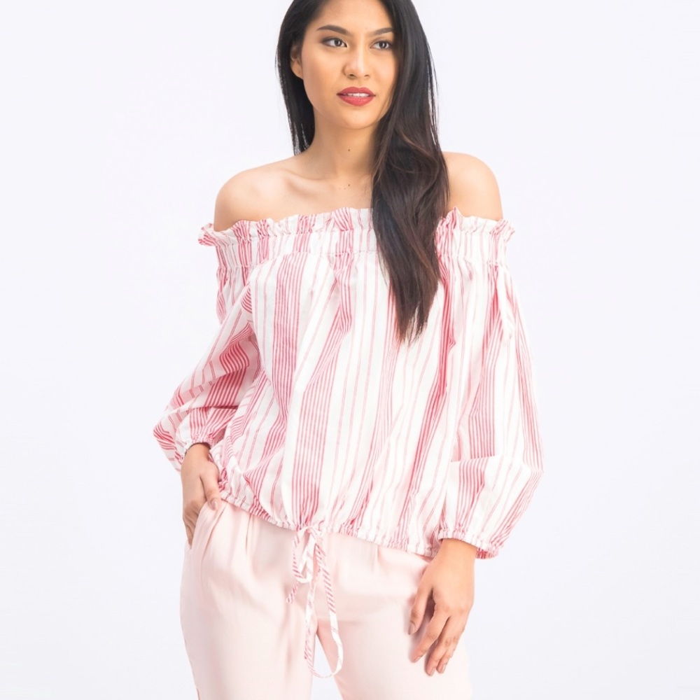 Off The Shoulder Striped Blouse